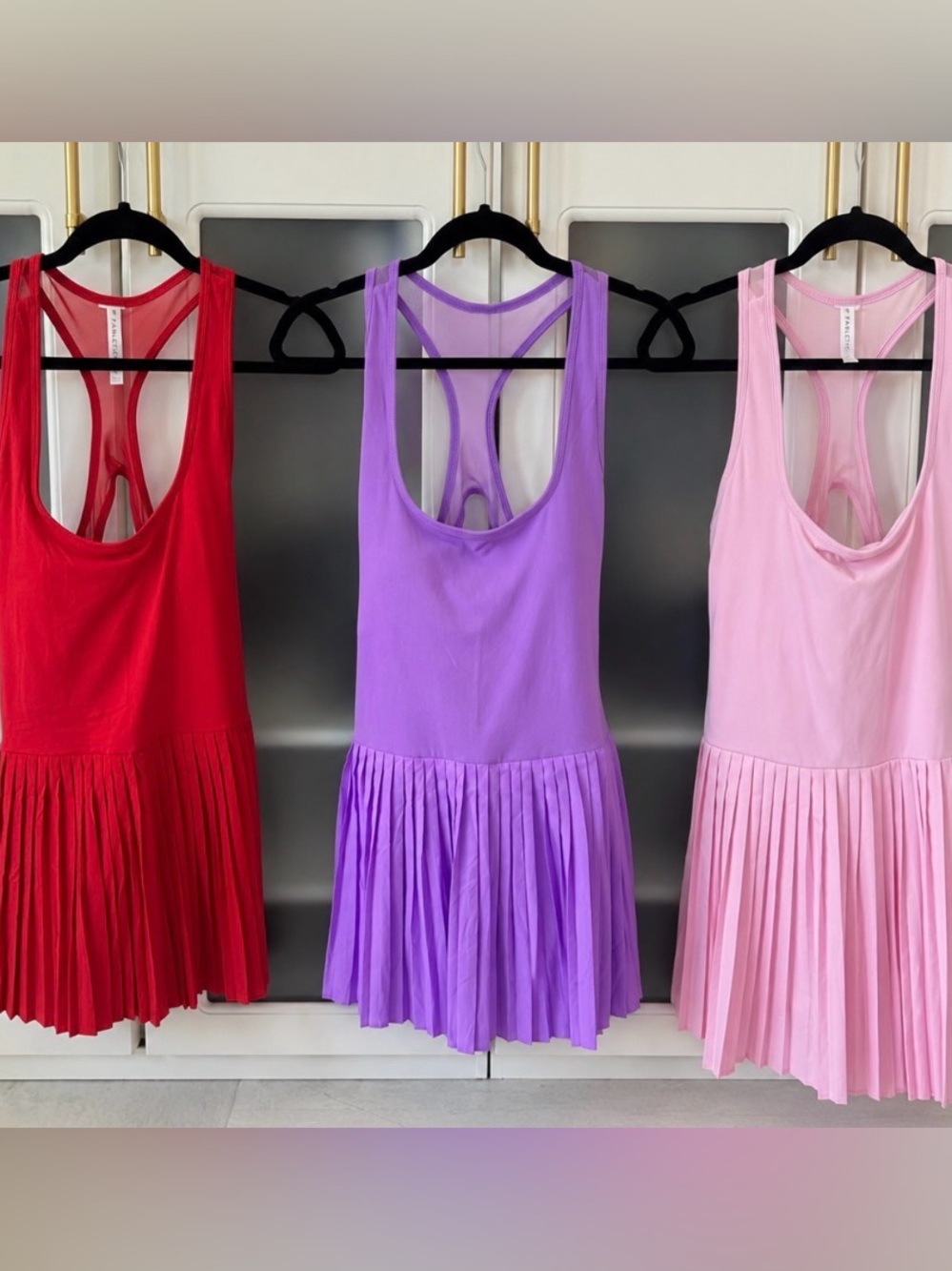Fabletics Sleeveless Pleated Mini Dress - Red, Purple, Pink